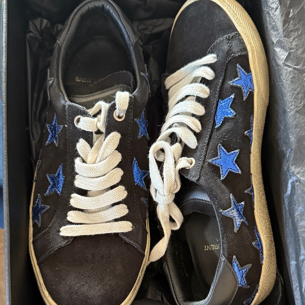 Saint Laurent Black and Blue Star Sneakers with box and new laces
